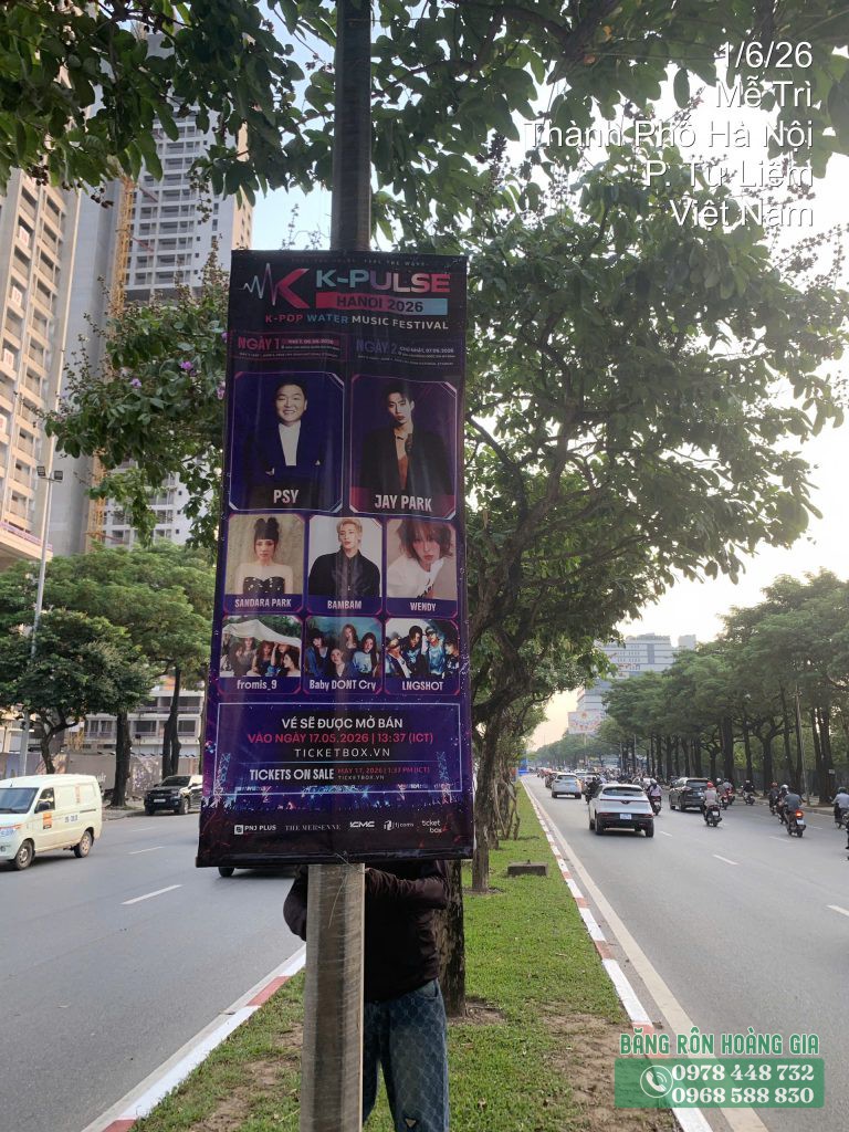 Hình ảnh nghiệm thu thực tế dự án treo băng rôn quảng cáo concert K-PULSE tại Hà Nội