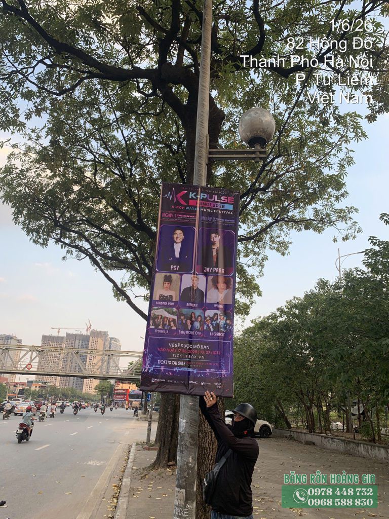 Hình ảnh nghiệm thu thực tế dự án treo băng rôn quảng cáo concert K-PULSE tại Hà Nội
